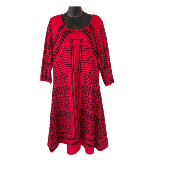 DEREK HEART PLUS RED & BLACK KNIT DRESS - Picture 2 of 5